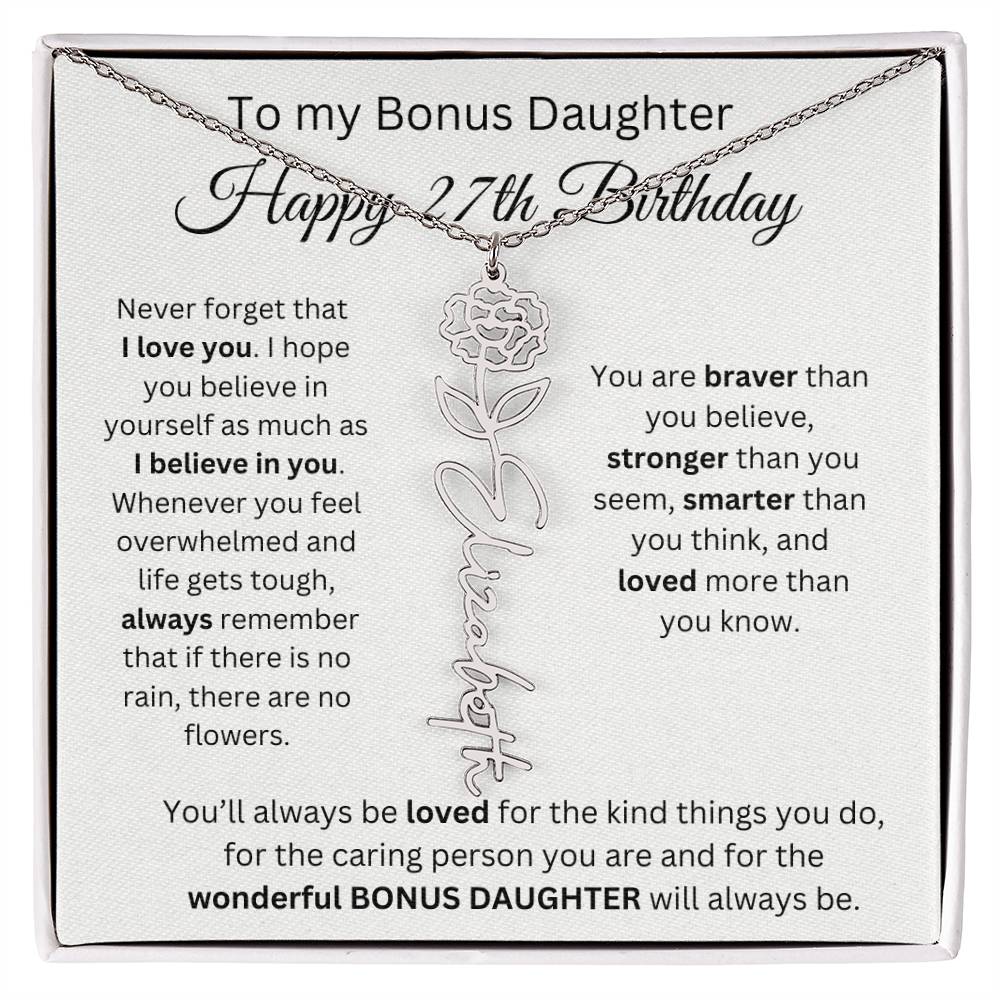 To My Bonus Daughter | Happy 27th Birthday | Flower Name Necklace