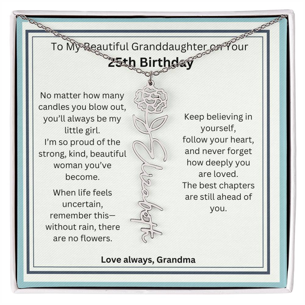 25th Birthday Gift for Granddaughter - Birth Flower Name Necklace