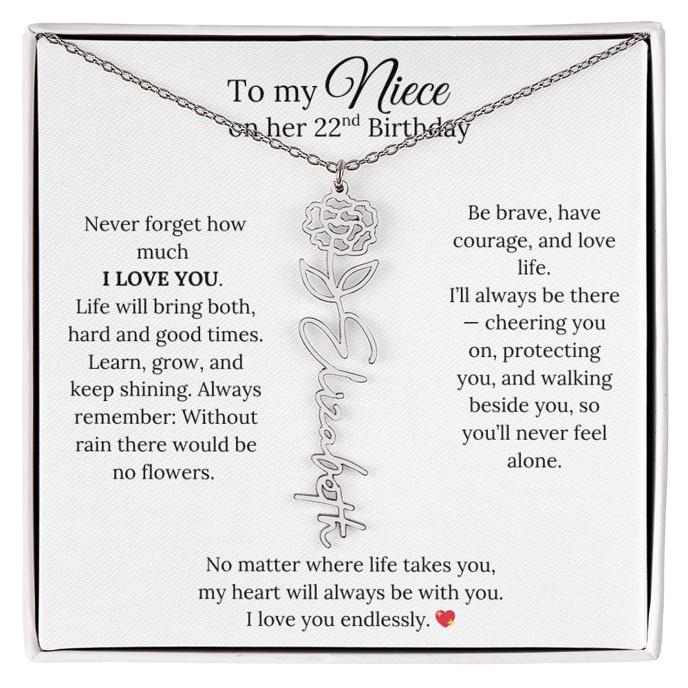 22nd Birthday Gift from Aunt - Personalized Birth Flower Name Necklace