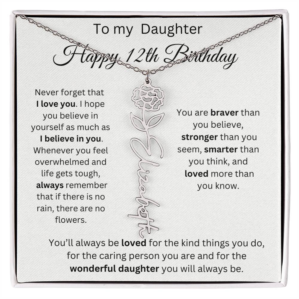 To My Daughter | Happy 12th Birthday | Flower Name Necklace