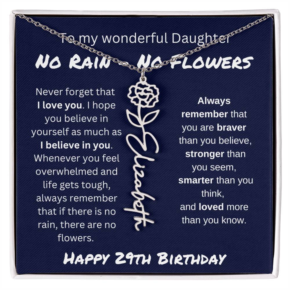 No Rain - No Flower | Happy 29th Birthday | Flower Name Necklace