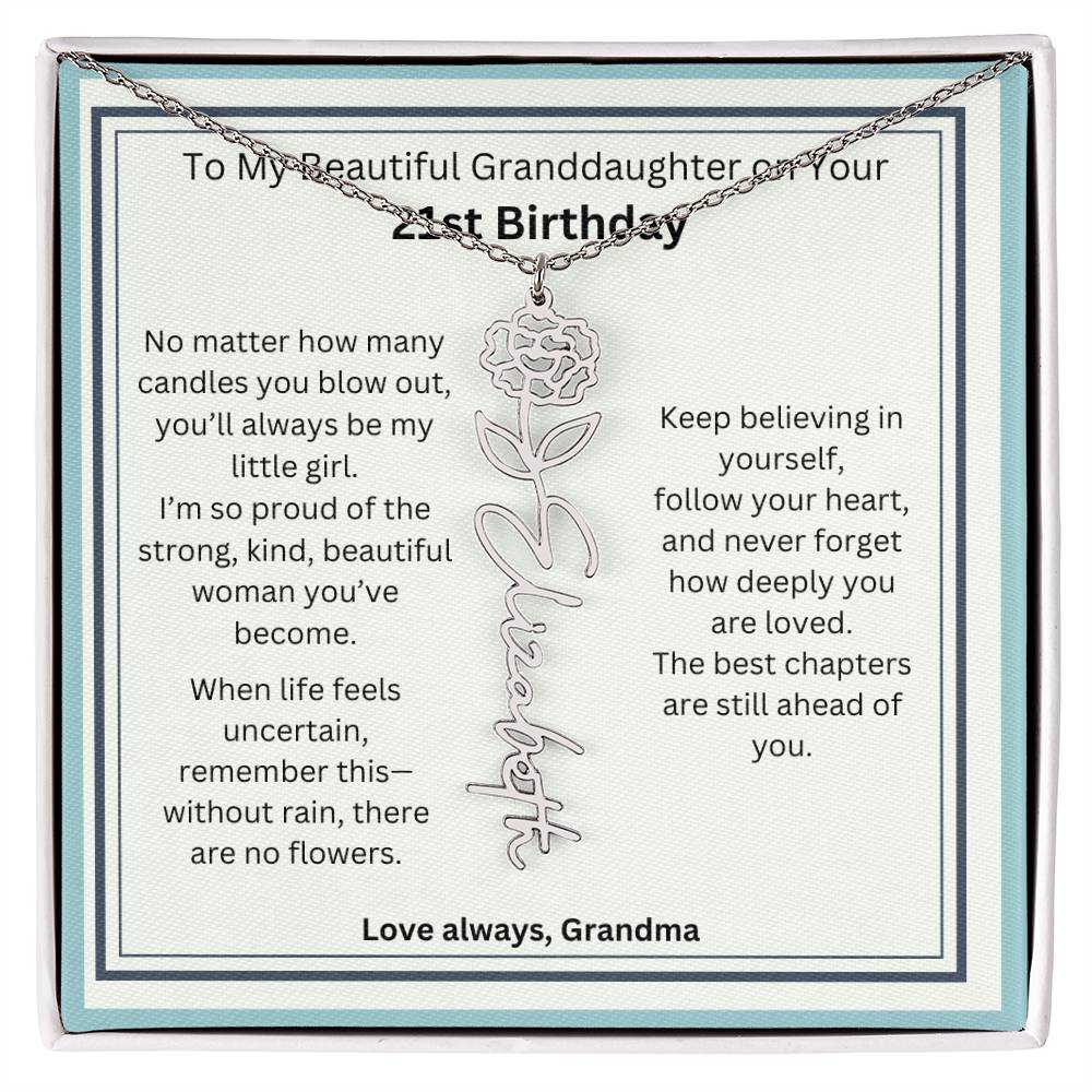 21st Birthday Gift for Granddaughter - Birth Flower Name Necklace