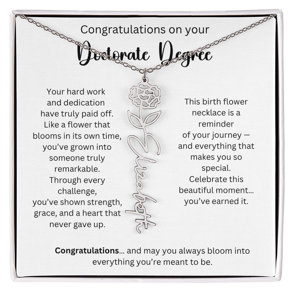 Personalized Doctorate Graduation Gift - Birth Flower Name Necklace