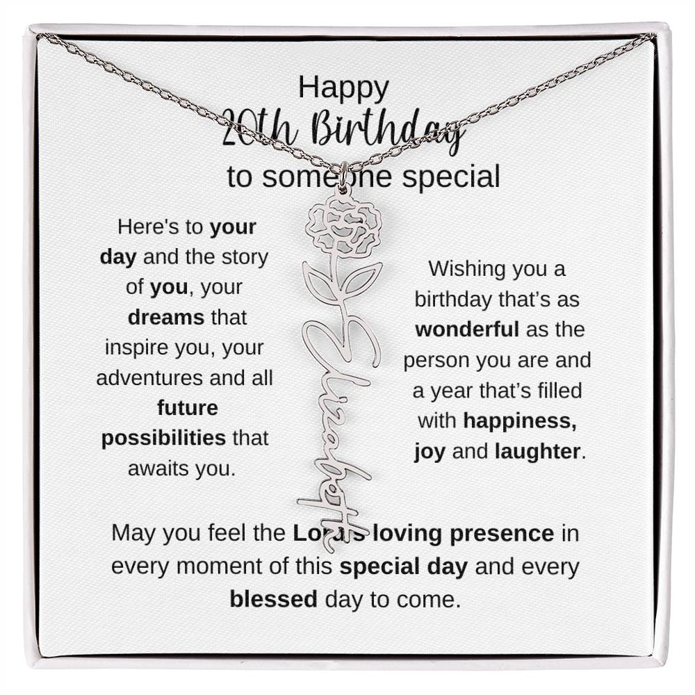 Happy 20th Birthday To Someone Special - Flower Name Necklace
