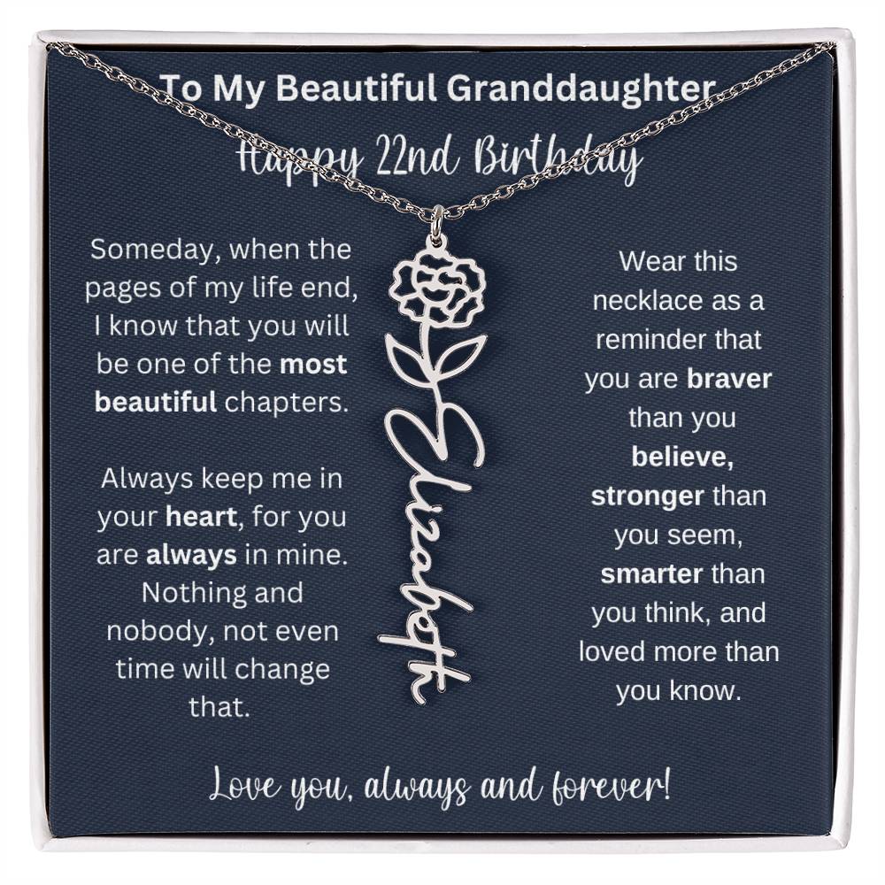 22nd Birthday Gift For Granddaughter | Personalized Birth Flower Name Necklace
