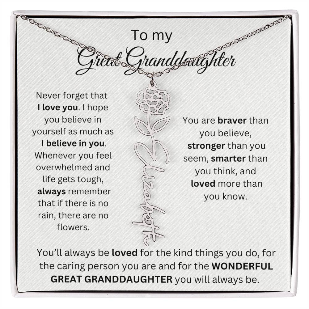 To My Great Granddaughter | I Love You | Flower Name Necklace