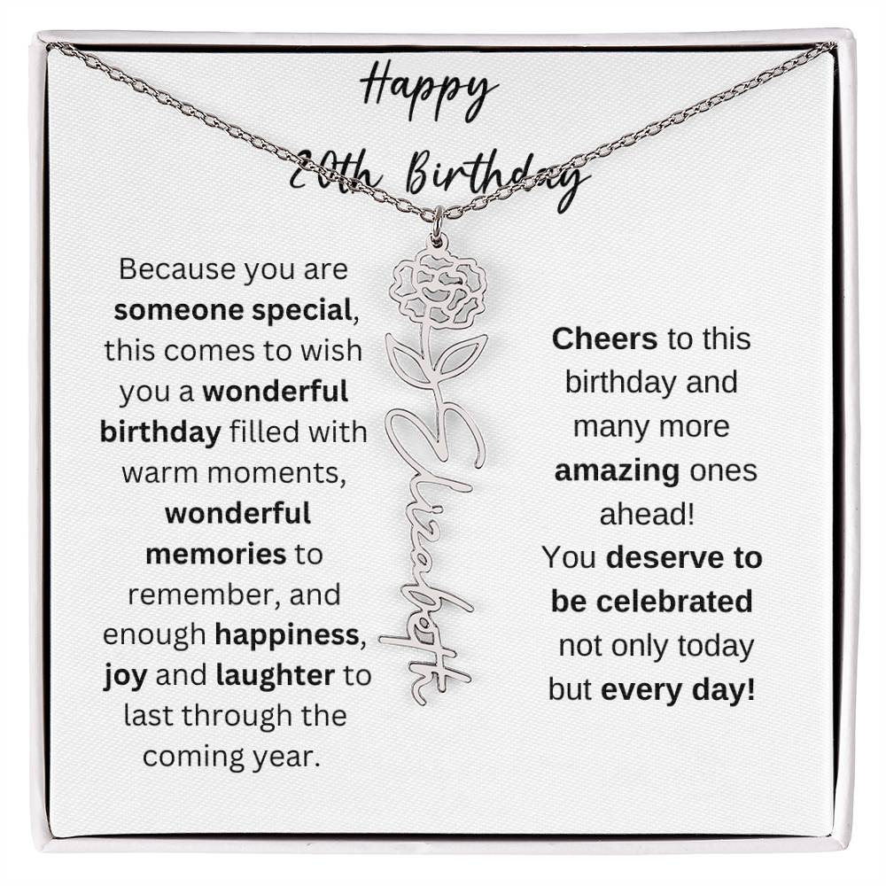 Happy 20th Birthday - Flower Name Necklace