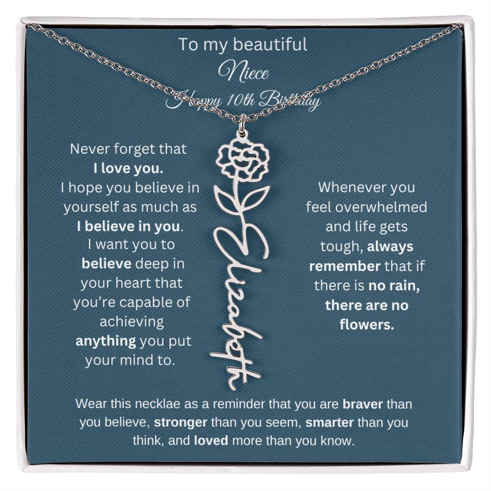 10th Birthday Name Birthflower Necklace Gift for Niece