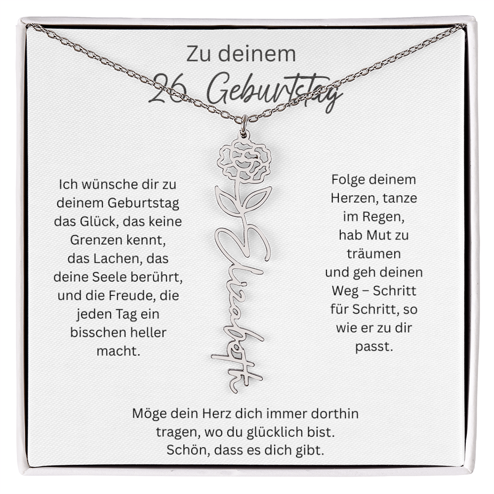 Geburtsblumen Namenskette zum 26 Geburtstag personalisiert Name Kette Gravur Geschenk