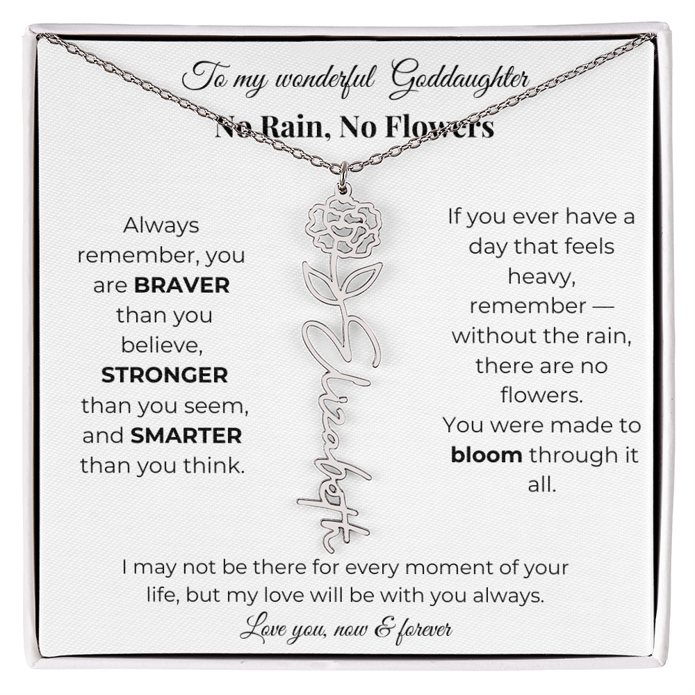 Birth Flower Necklace for Goddaughter with Message Card