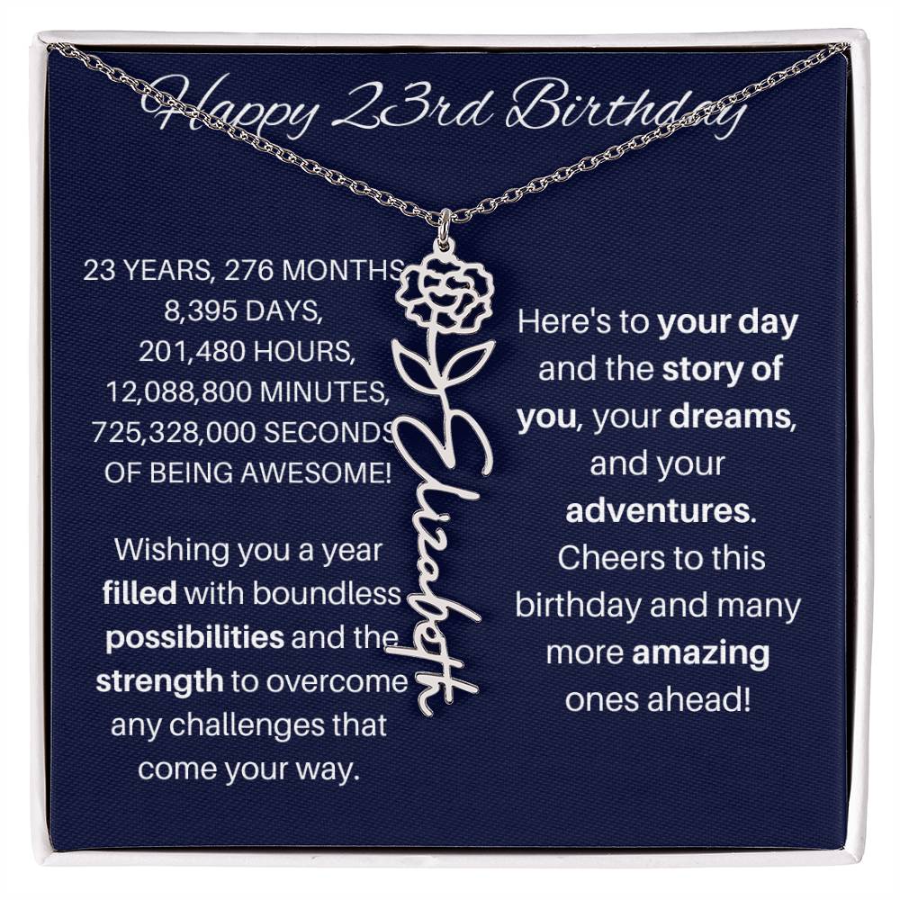 23rd Birthday Birth Flower Necklace