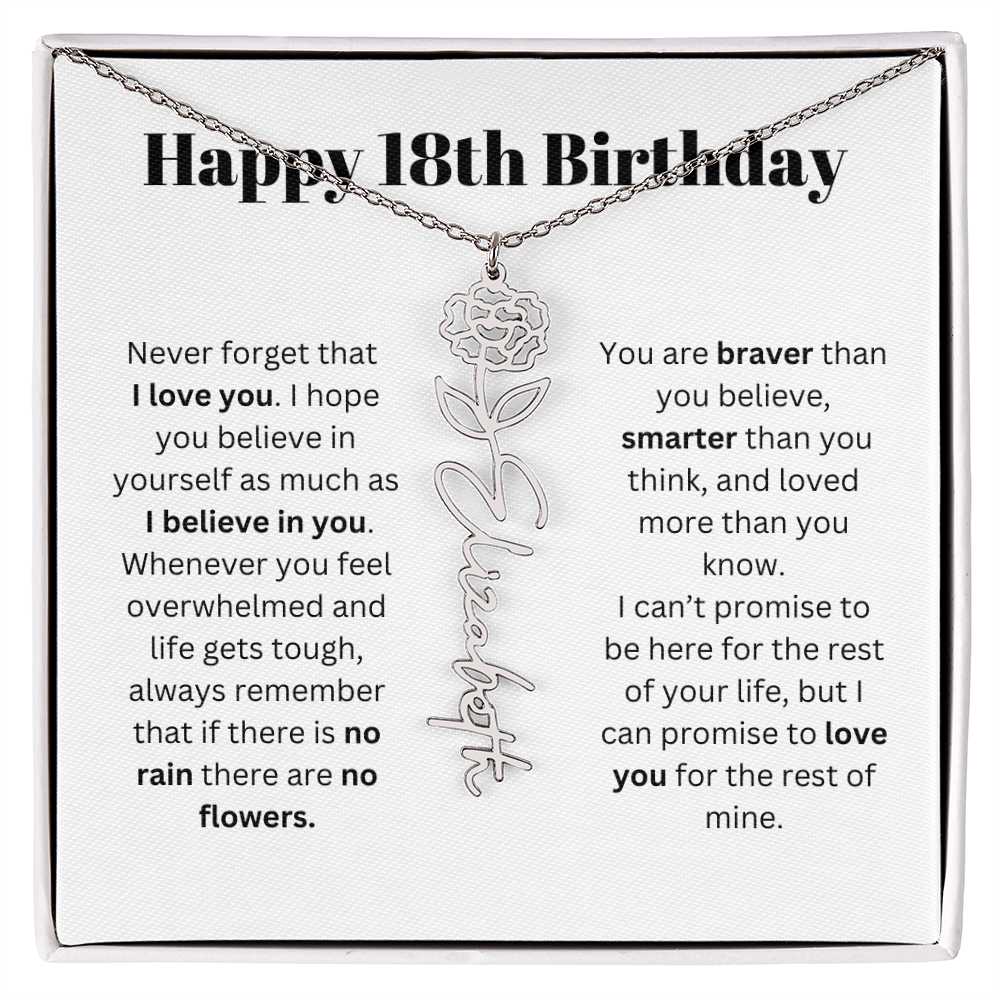 18th Personalized Birthday Gift for Her - Flower Name Necklace