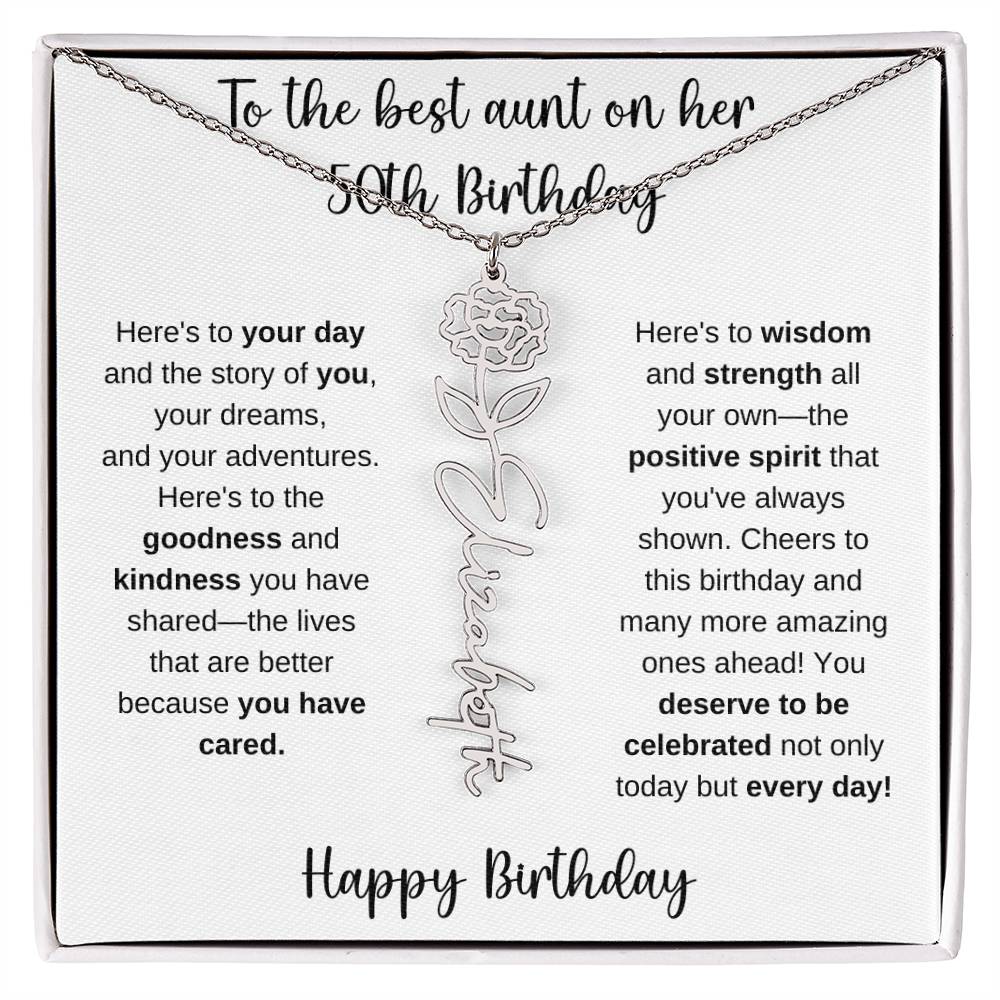 To The Best Aunt - Happy 50th Birthday | Flower Name Necklace