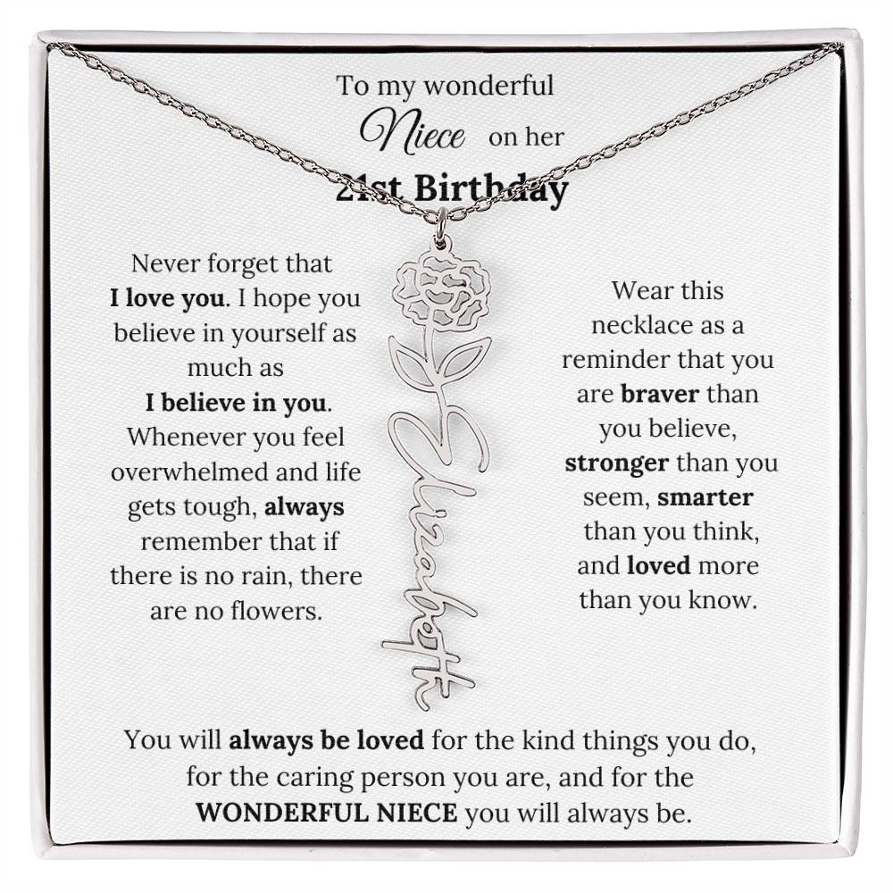 To My Wonderful Niece Happy 21st Birthday | Flower Name Necklace