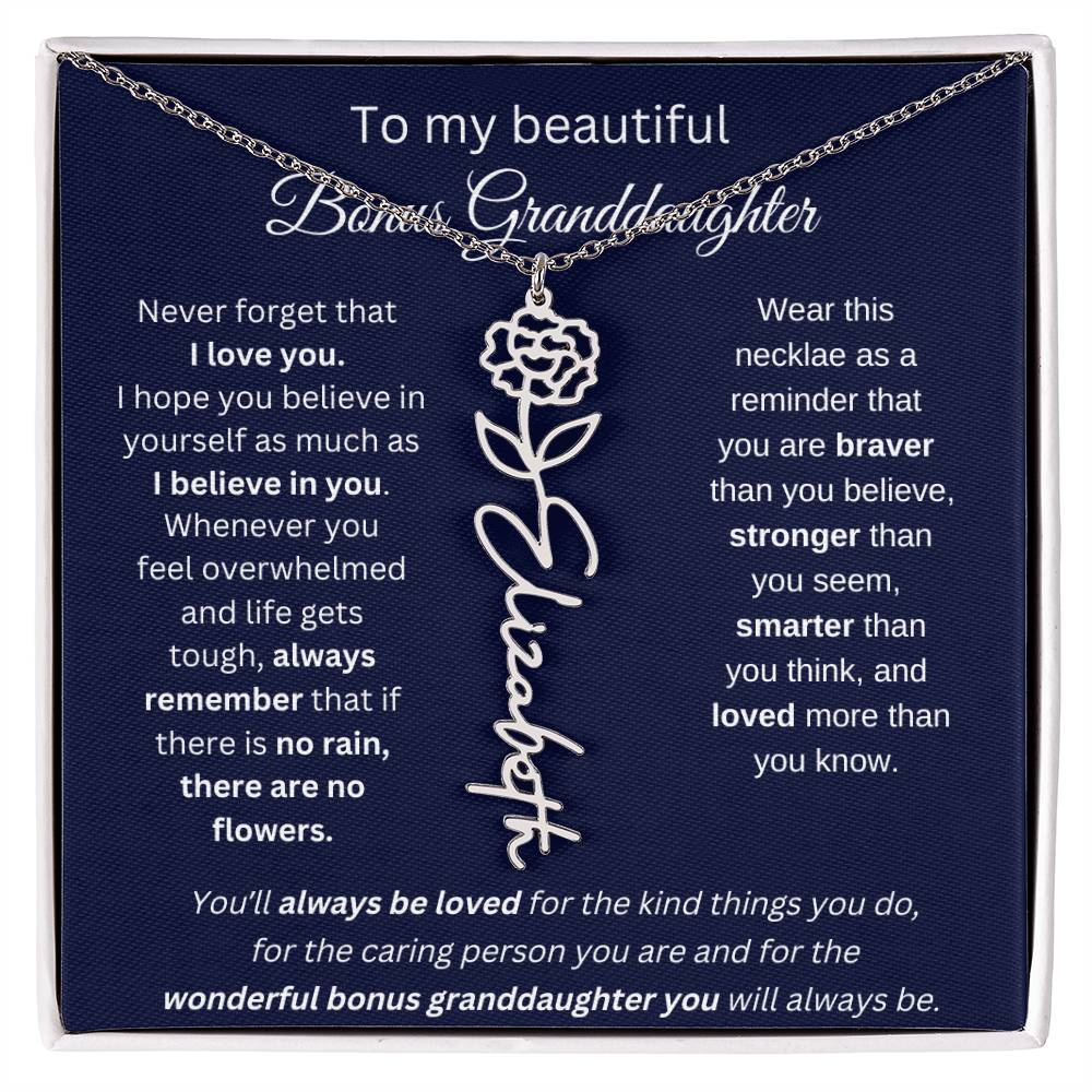 To My Beautiful Bonus Granddaughter | Never Forget That I Love You | Flower Name Necklace