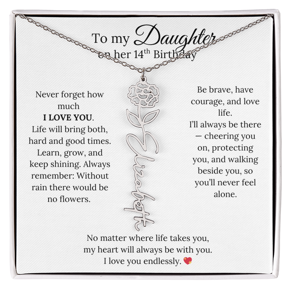 14th Birthday Gift from Mom - Personalized Flower Name Necklace