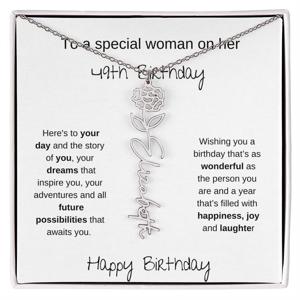 A Special Woman 49th Birthday | Flower Name Necklace