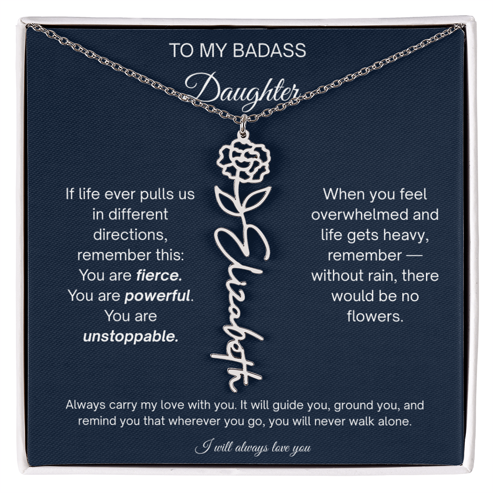 Badass Daughter Personalized Birth Flower Name Necklace