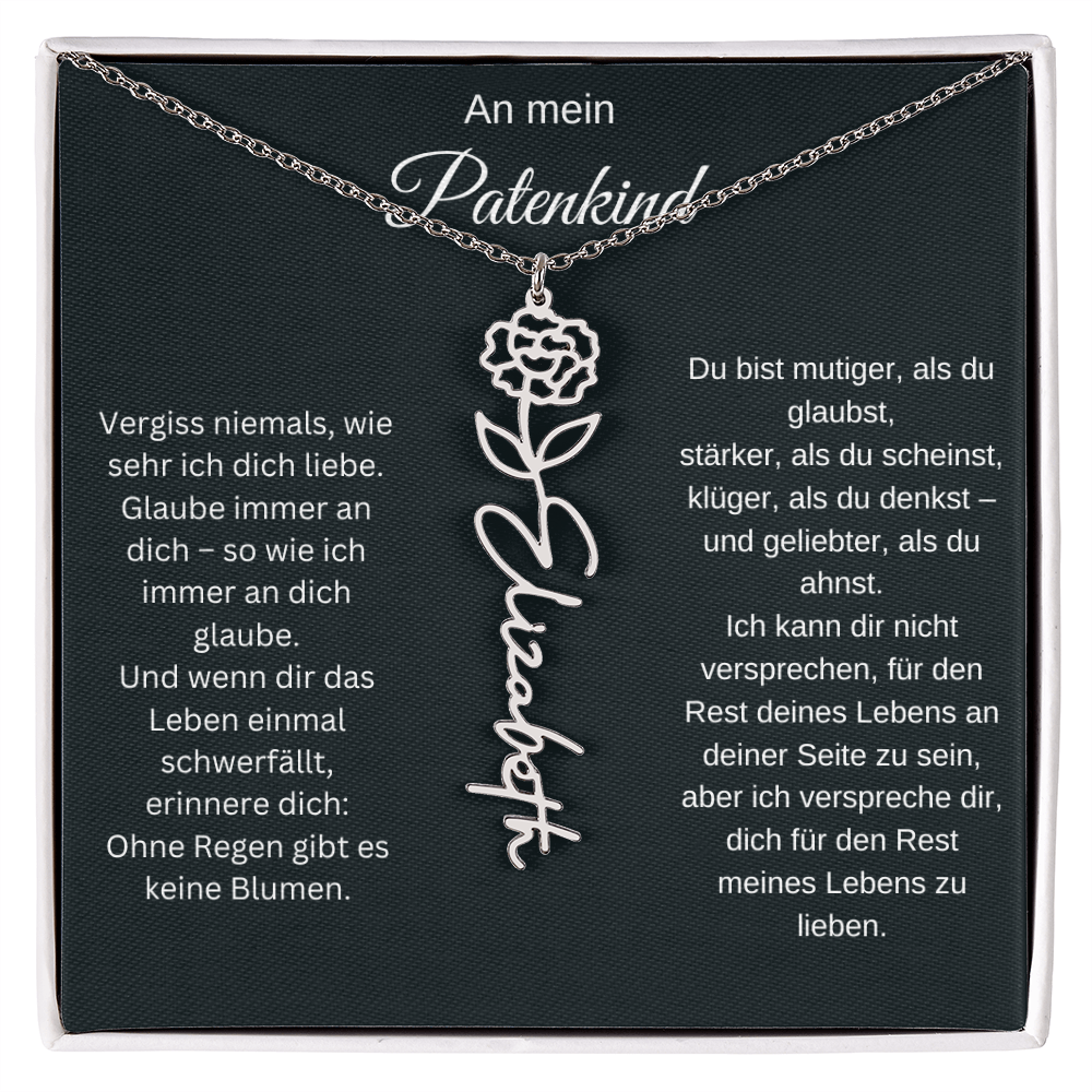 An mein Patenkind Geburtsblume Namenskette Silber Gold personalisierte Gravur