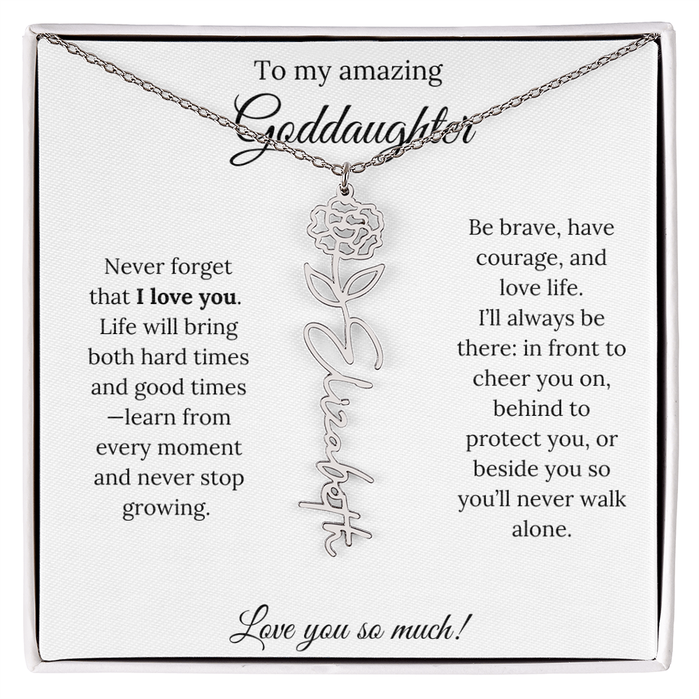 Never Forget I Love You Goddaughter Necklace – Personalized Birth Flower Jewelry + Quote Card Gift for Birthday