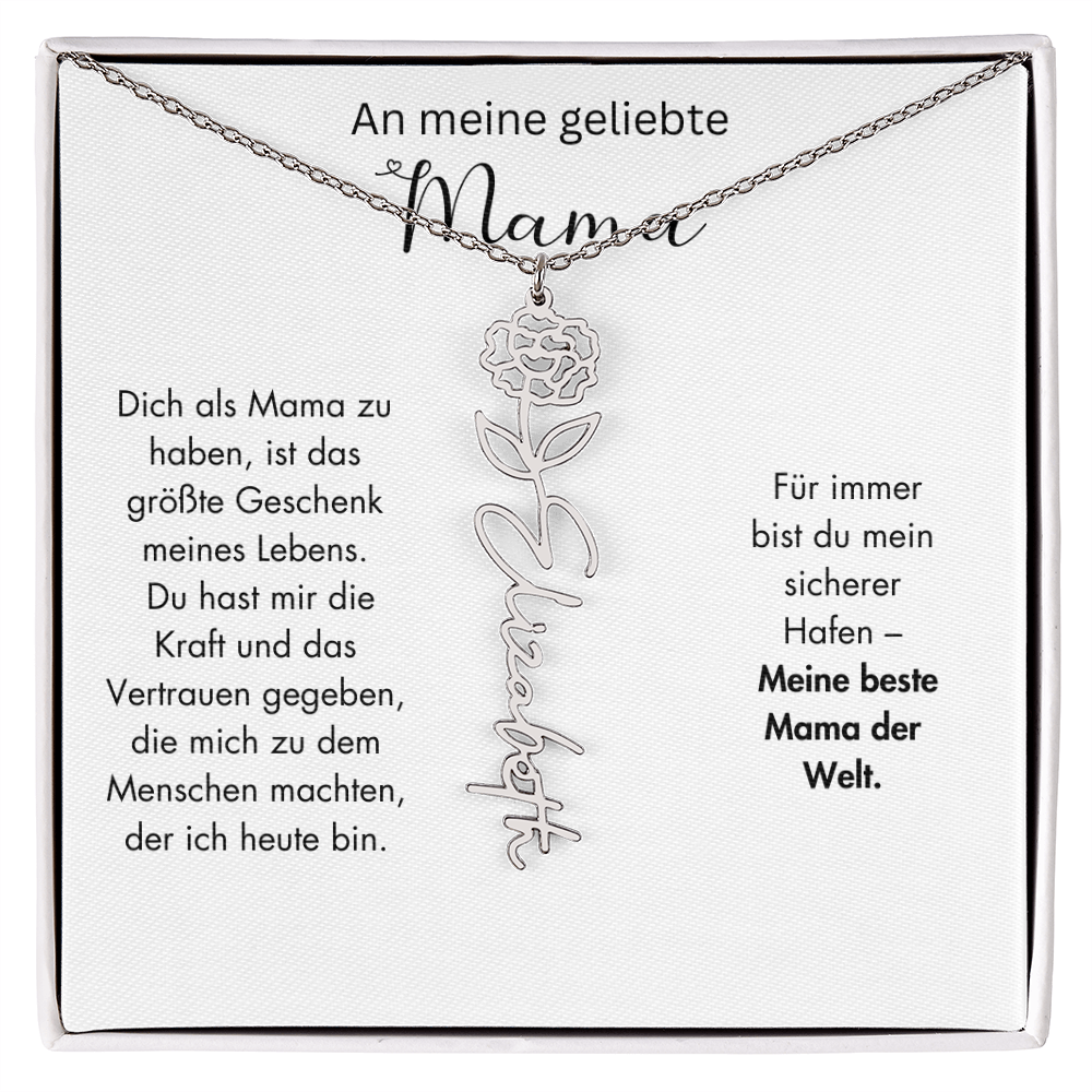 Personalisierte Namenskette mit Geburtsblume für Mama