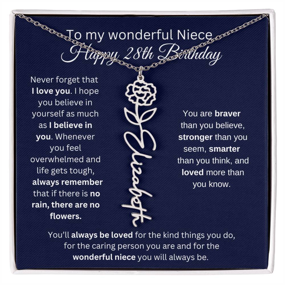 To My Wonderful Niece | Happy 28th Birthday | Flower Name Necklace