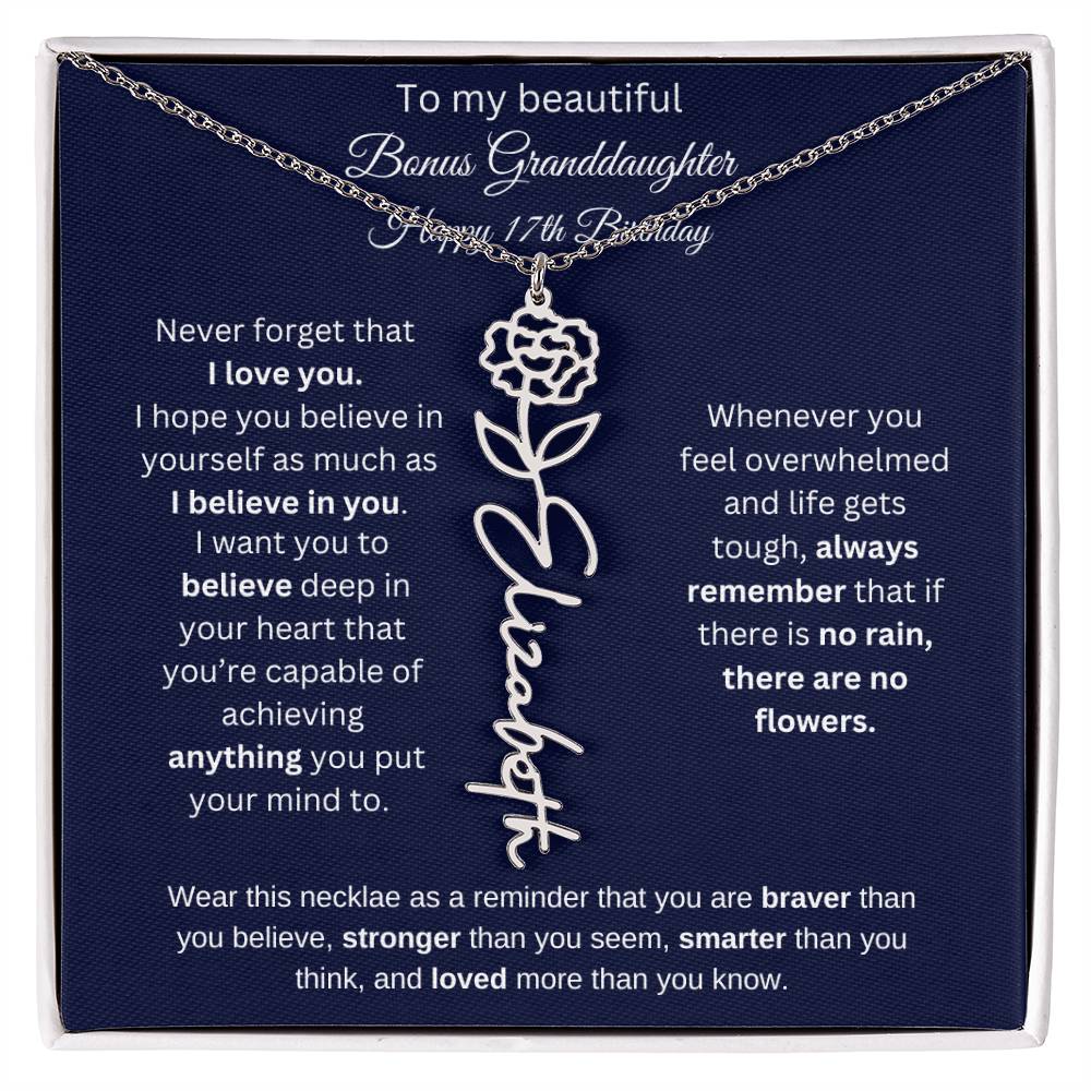 Bonus Granddaughter 17th Birthday | I Love You | Flower Name Necklace