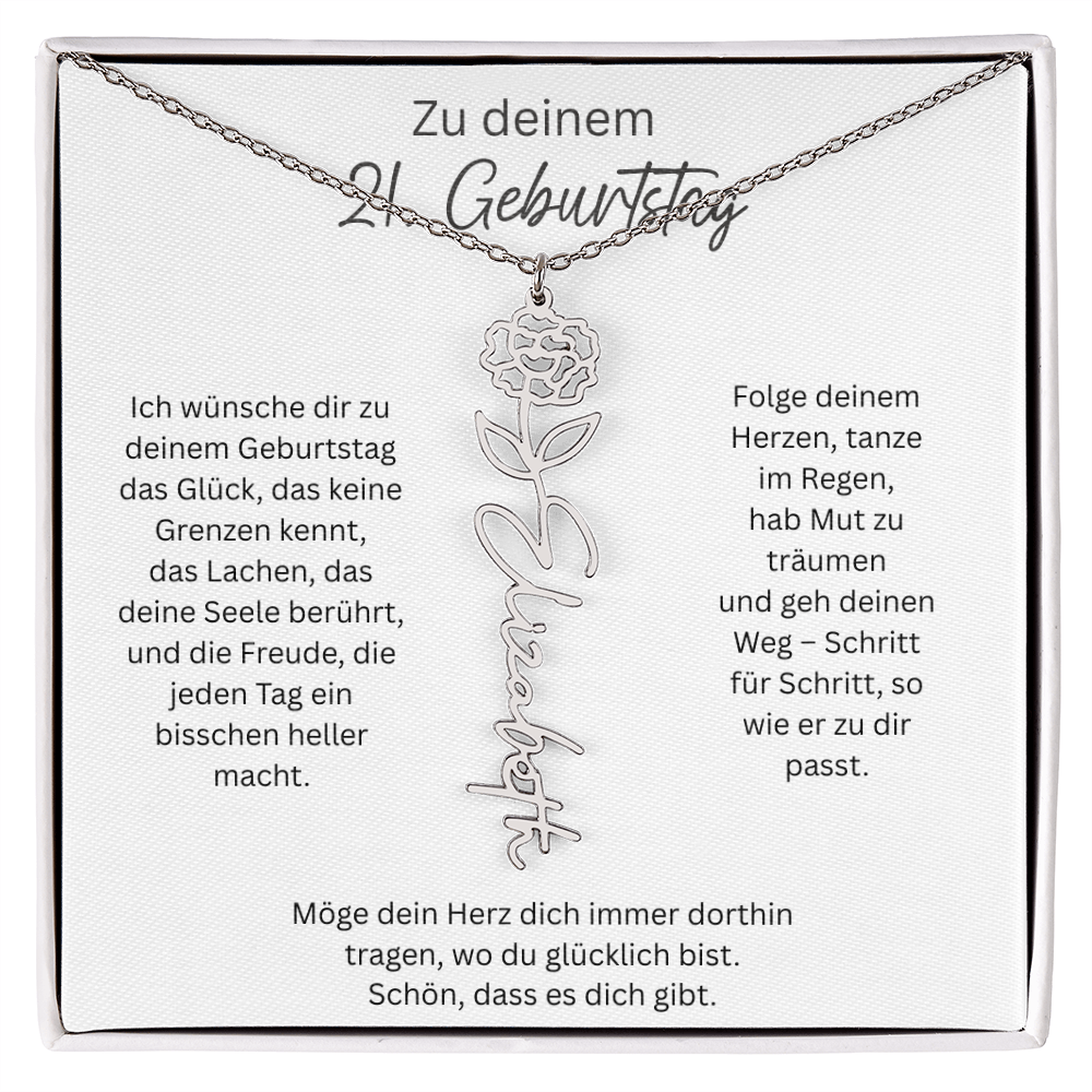 Geburtsblumen Namenskette zum 21 Geburtstag personalisiert Name Kette Gravur Geschenk