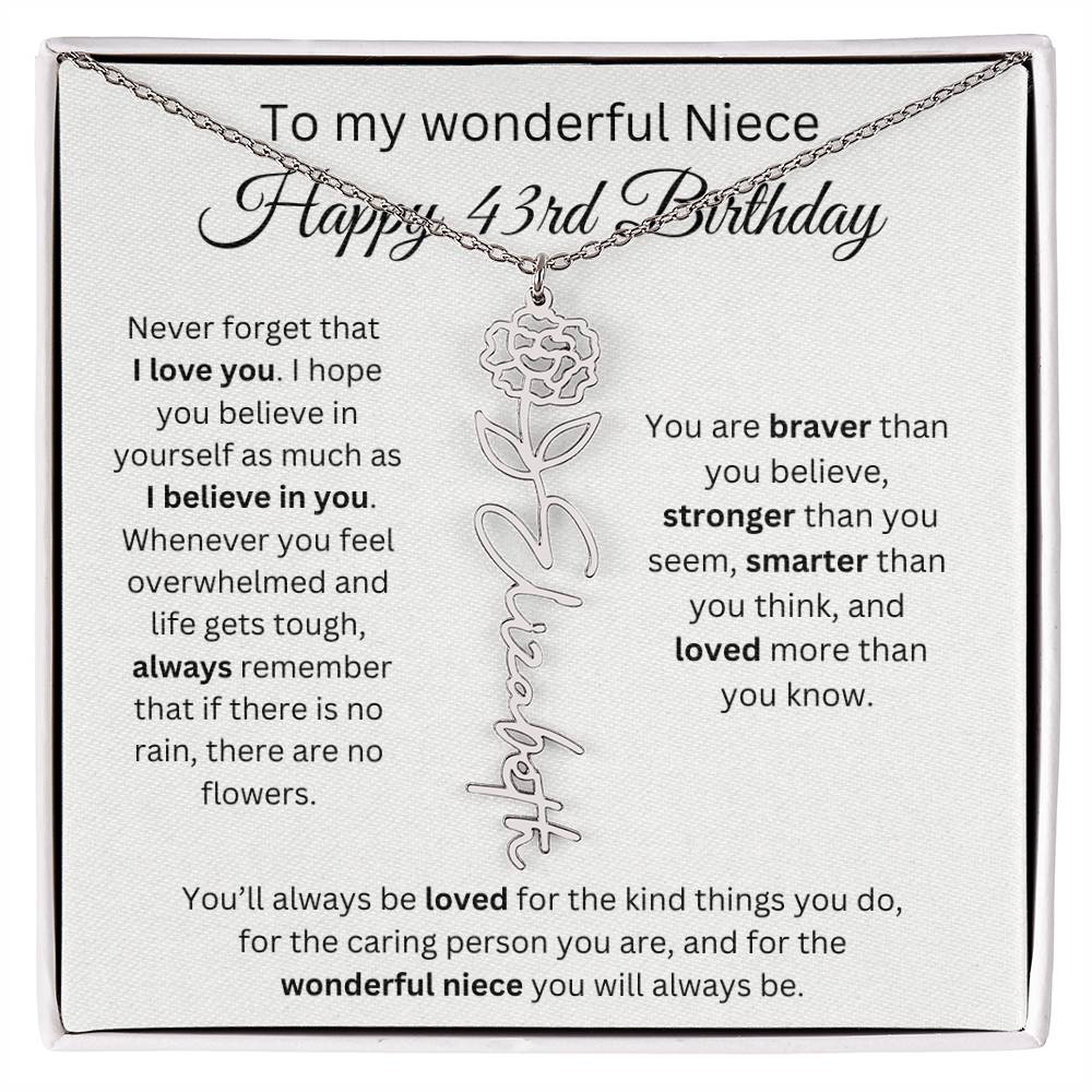 To My Wonderful Niece Happy 43rd Birthday - Flower Name Necklace