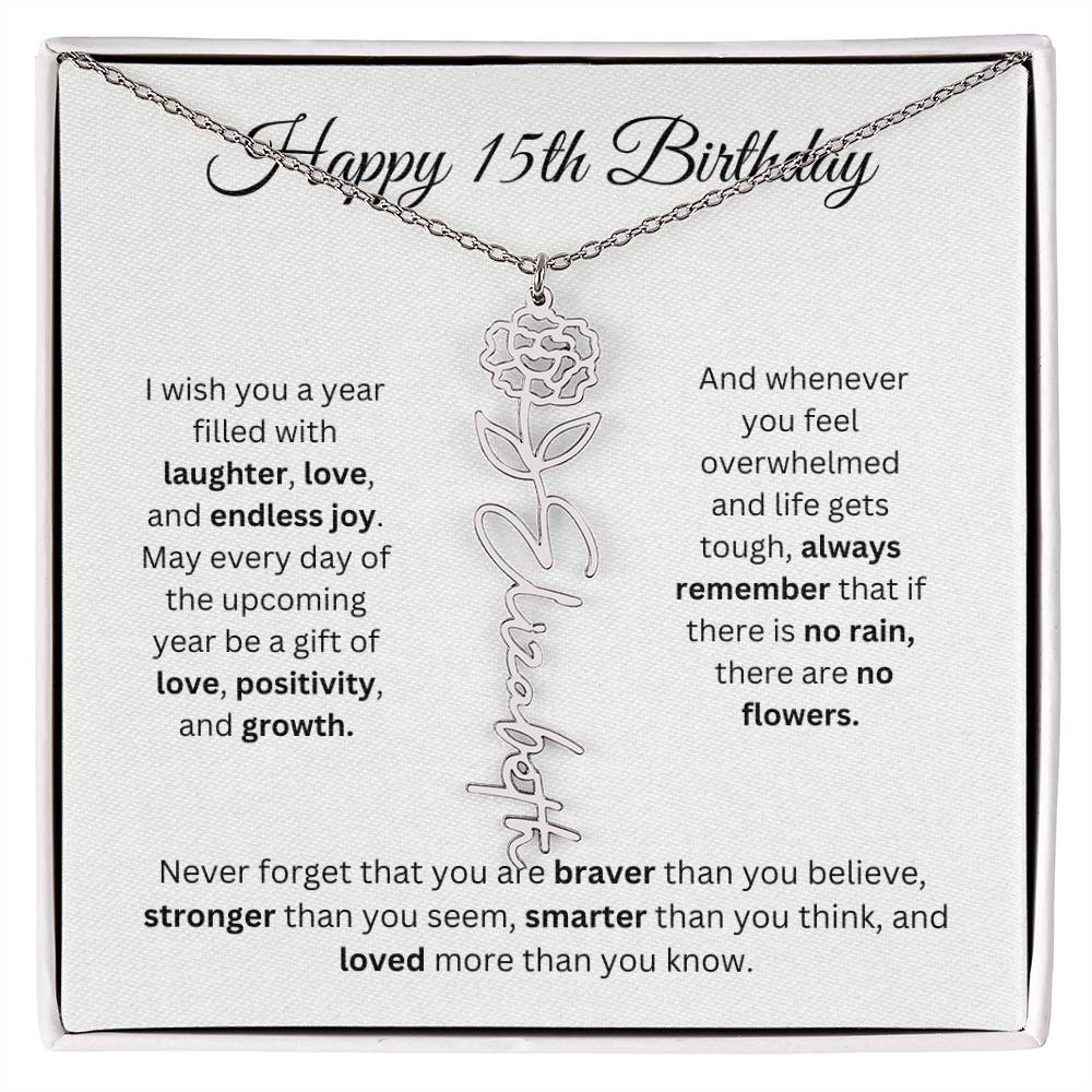 Happy 15th Birthday - Flower Name Necklace