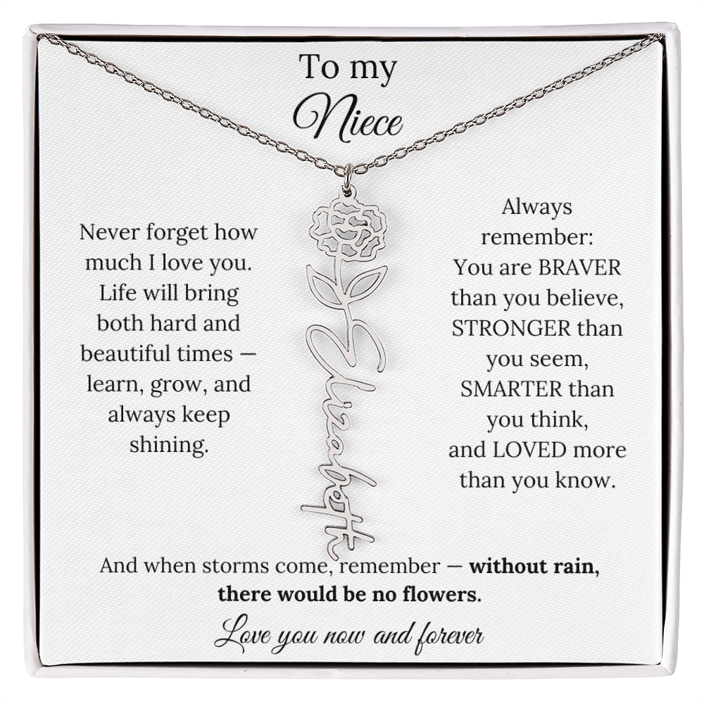 To My Niece Birth Flower Name Necklace From Aunt