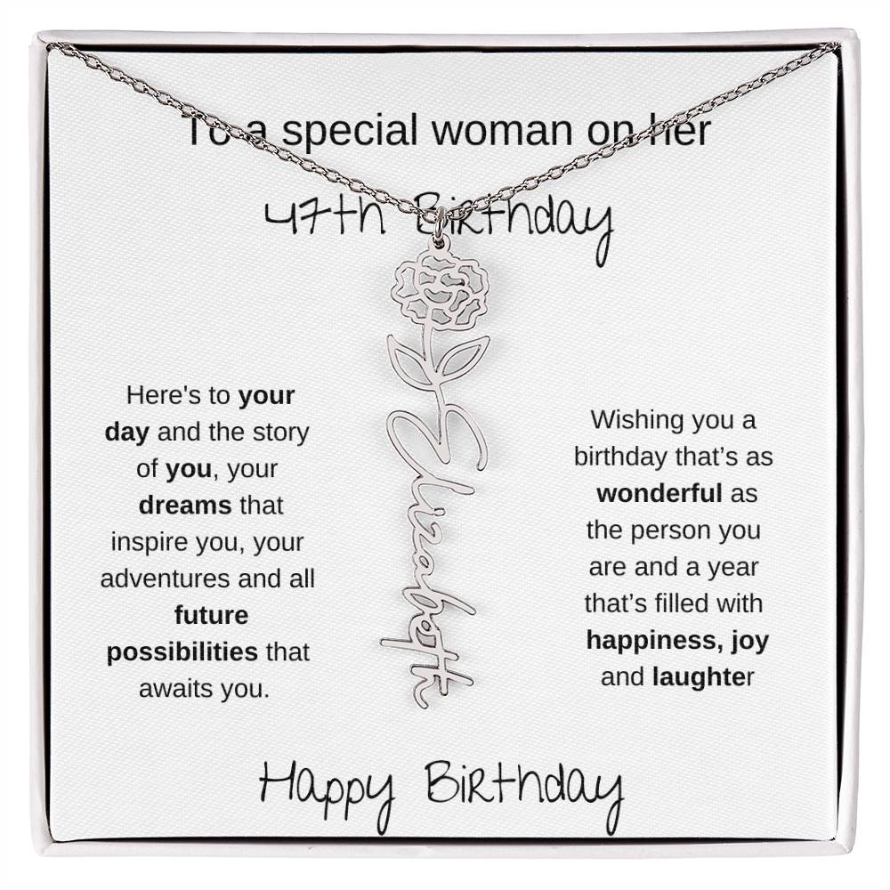 A Special Woman 47th Birthday | Flower Name Necklace