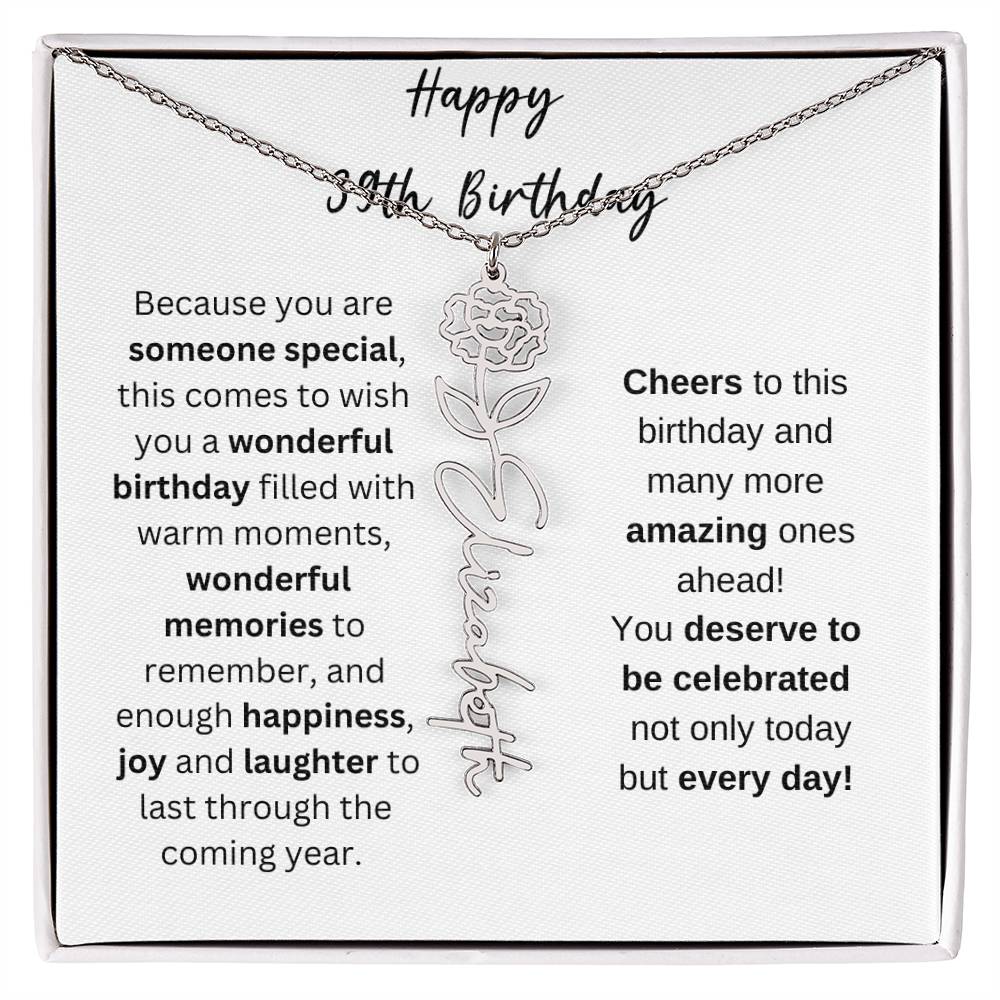 Happy 39th Birthday - Flower Name Necklace