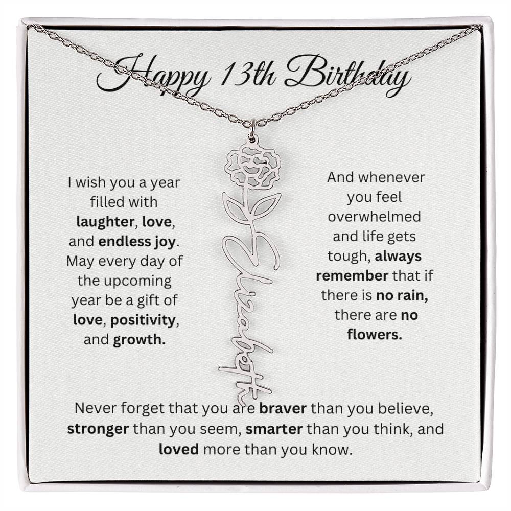 Happy 13th Birthday - Flower Name Necklace