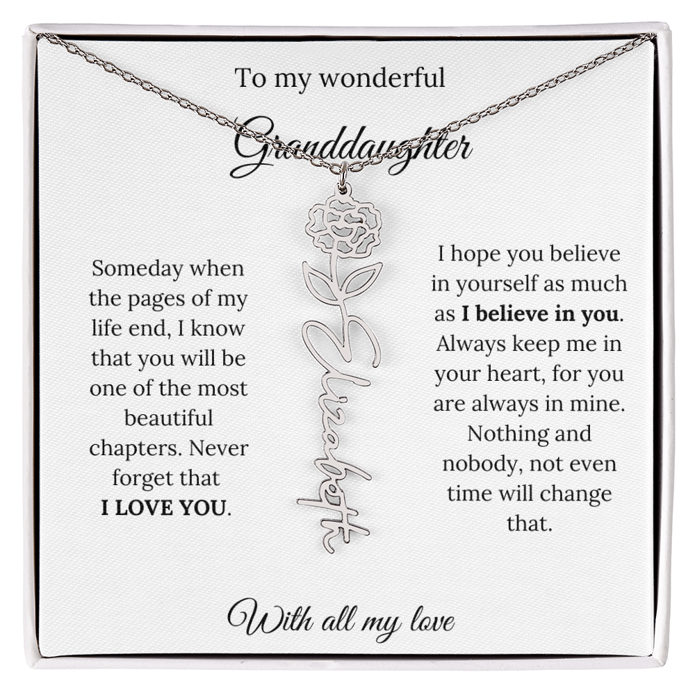 To My Granddaughter Necklace – Custom Floral Keepsake Jewelry Gift from Grandma & Grandpa