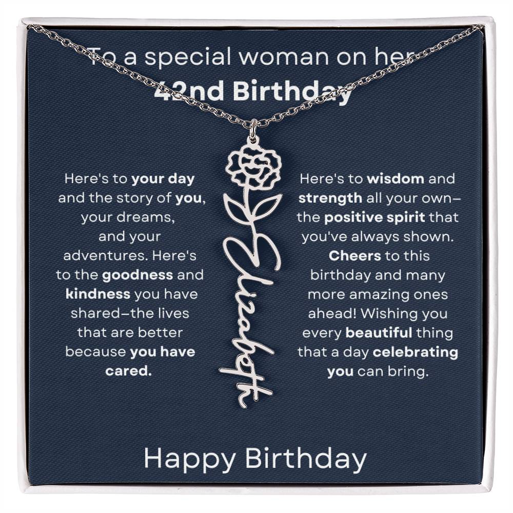 To A Special Woman On Her 42nd Birthday - Flower Name Necklace