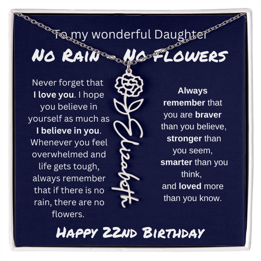 No Rain - No Flower | Happy 22nd Birthday | Flower Name Necklace