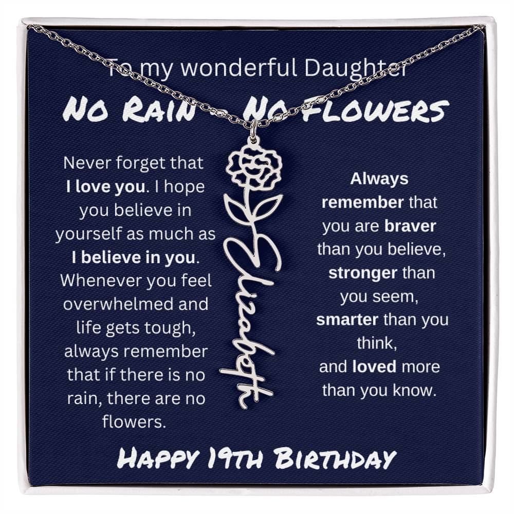 No Rain - No Flower | Happy 19th Birthday | Flower Name Necklace