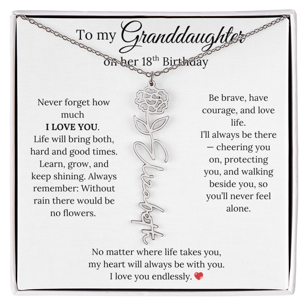 18th Birthday Gift For Granddaughter - Personalized Flower Name Necklace