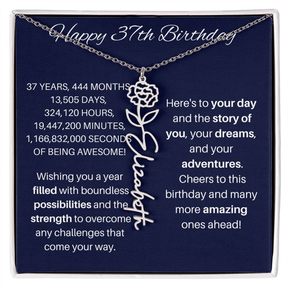 37th Birthday Birth Flower Necklace