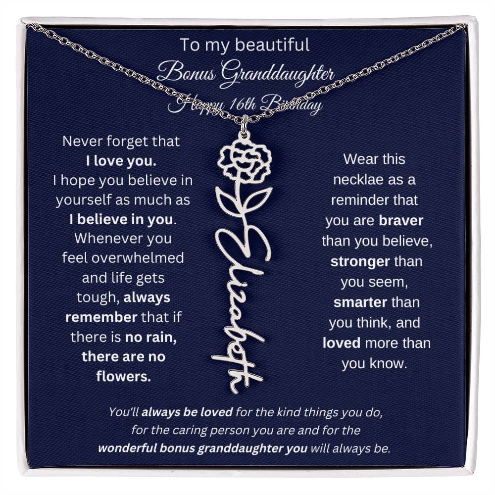 16th Birthday Bonus Granddaughter Gift | Personalized Flower Name Necklace