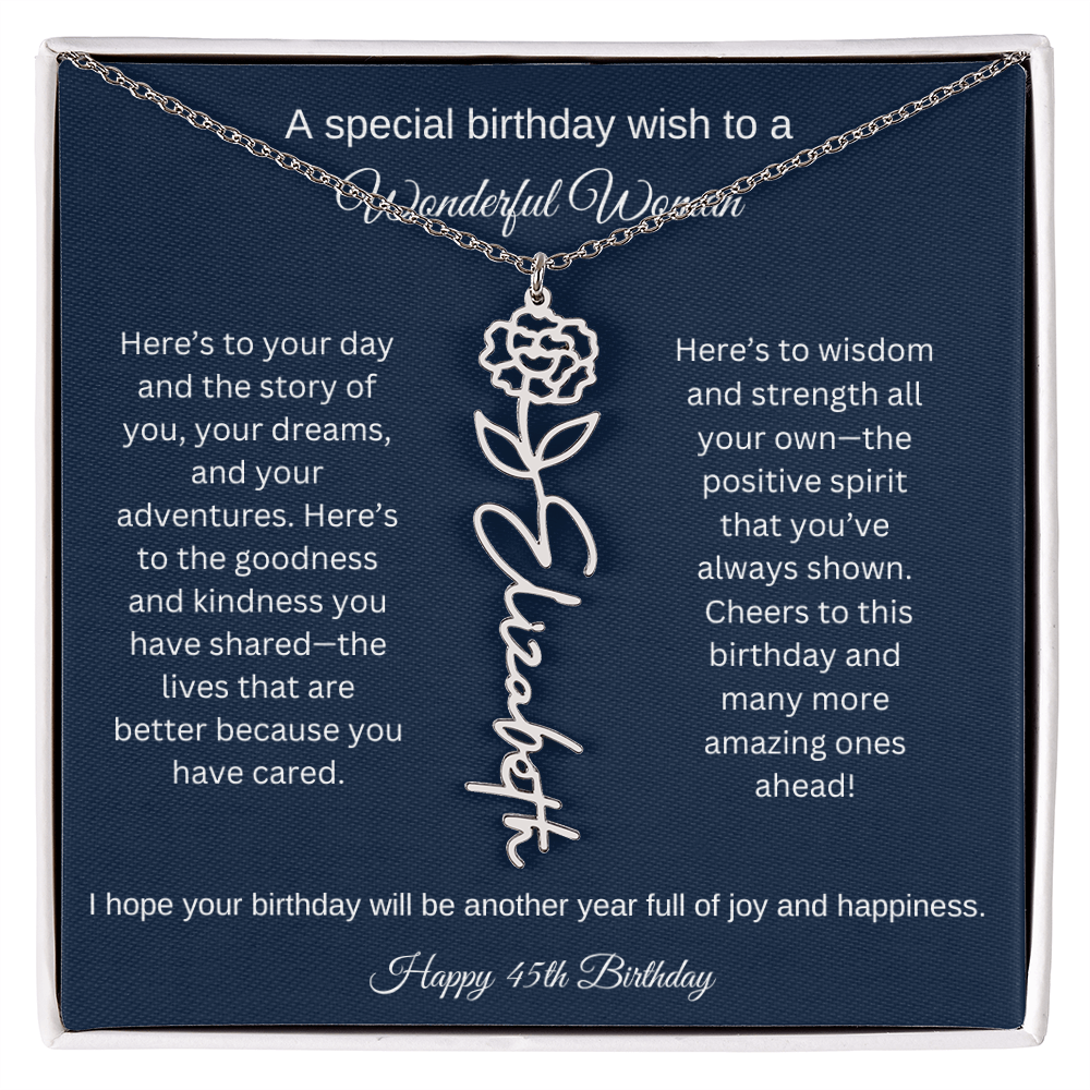 45th Birthday Gift Idea - Flower Name Necklace