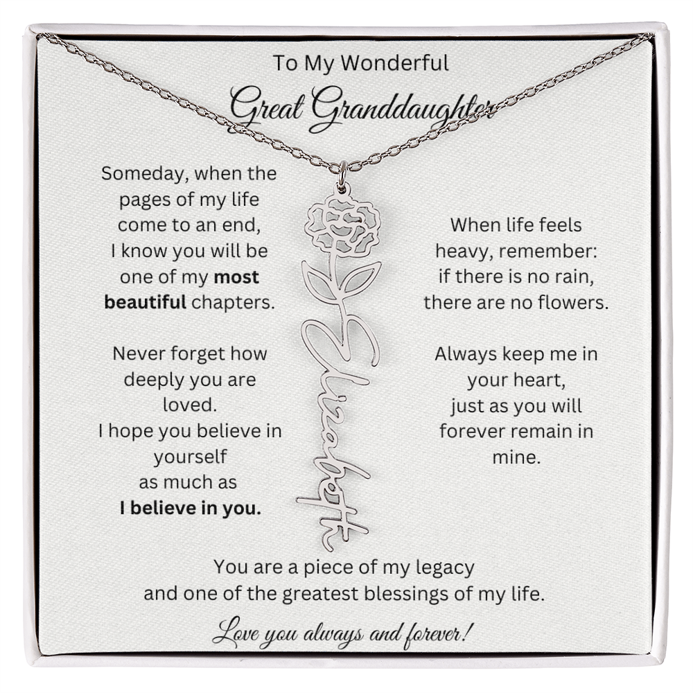 Great Granddaughter Gift - Custom Birth Flower Name Necklace