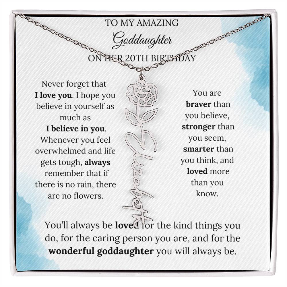 Birth Month Flower Name Necklace for My Goddaughter's 20th Birthday