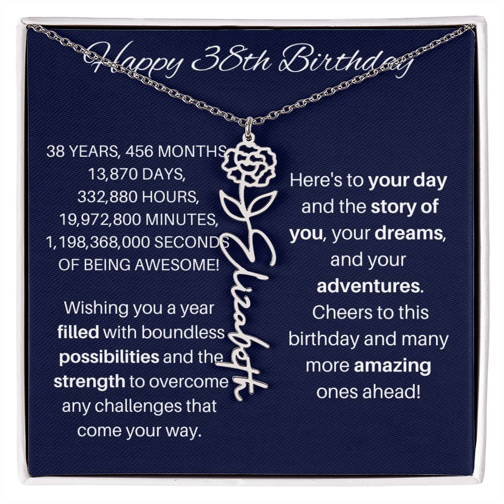 38th Birthday Birth Flower Necklace