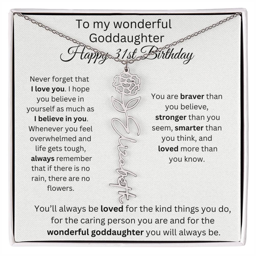 To My Wonderful Goddaughter - Happy 31st Birthday - Flower Name Necklace