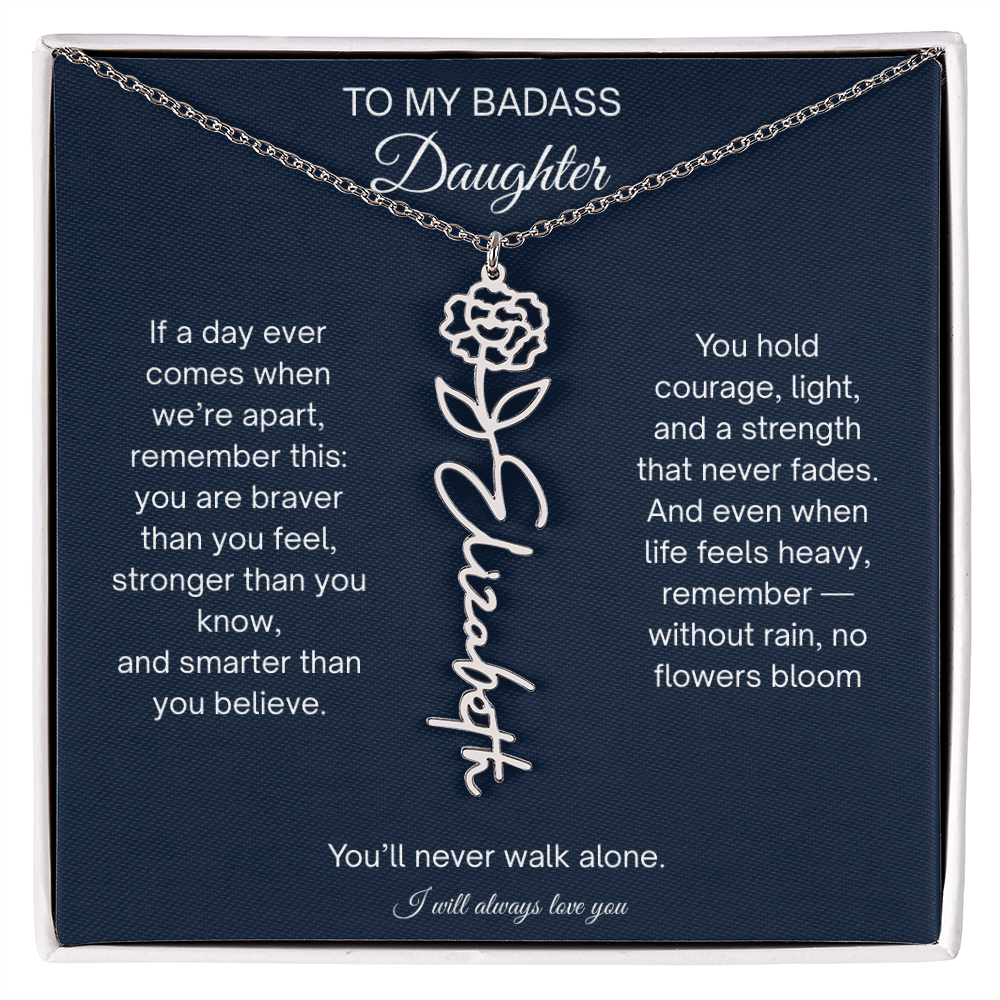 Badass Daughter Flower Name Necklace