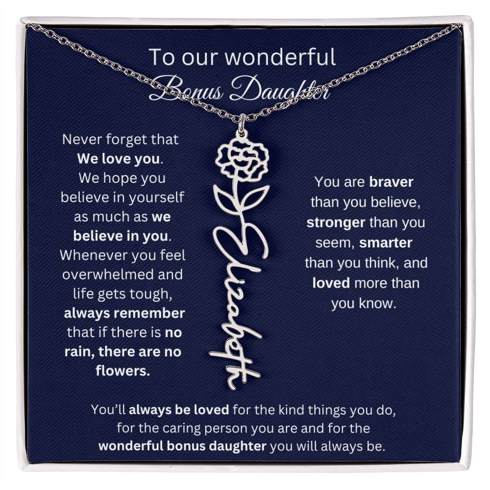 To Our Wonderful Bonus Daughter Personalized Birth Month Flower Necklace 1