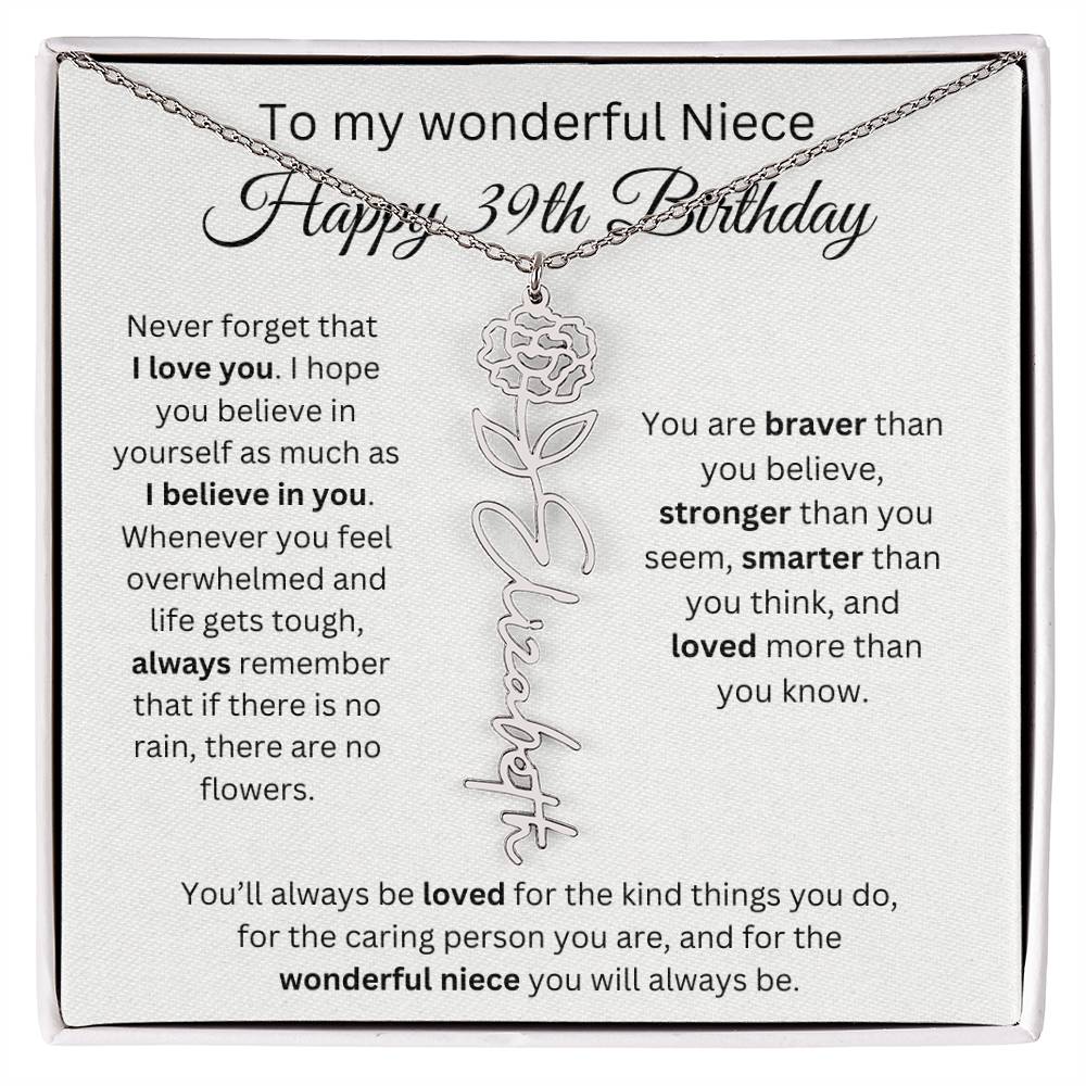 To My Wonderful Niece Happy 39th Birthday - Flower Name Necklace