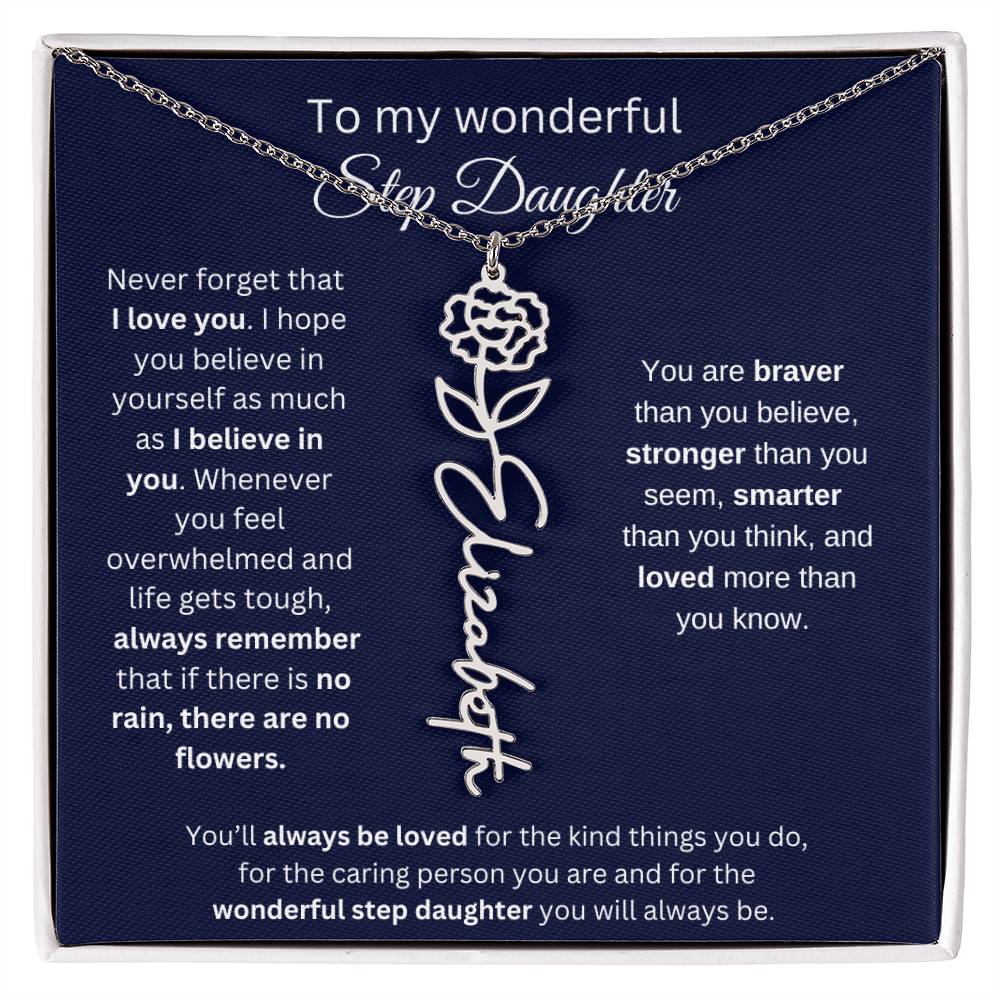 To My  Bonus Daughter Birthmonth Flower Necklace 4